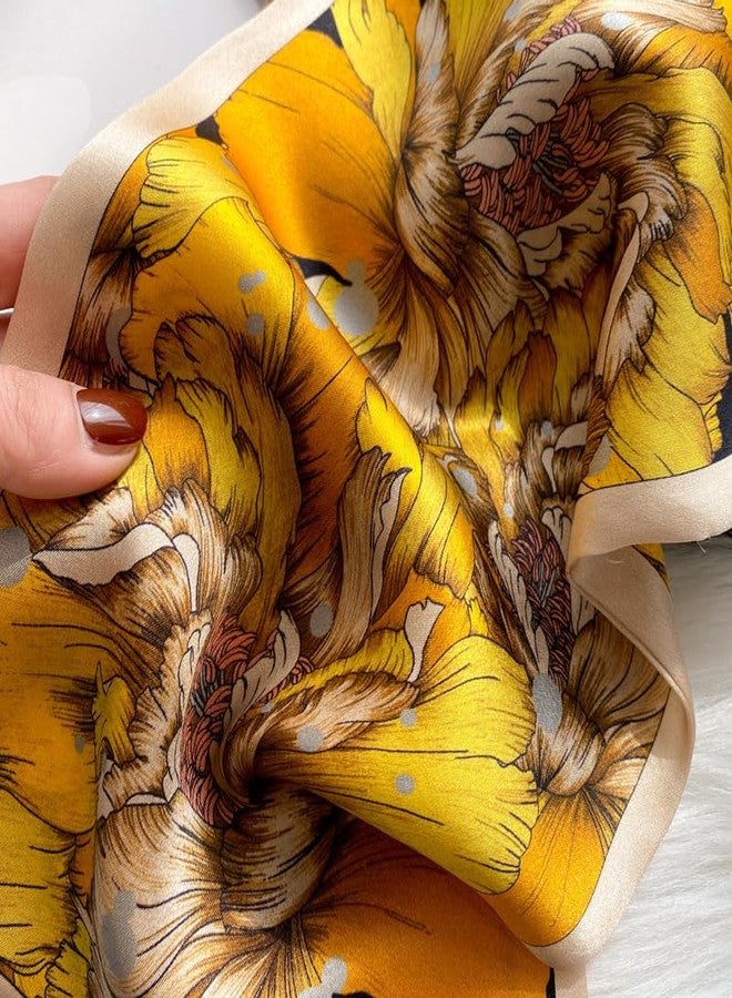 MEISEE 100% Mulberry Silk Scarf for Women 59”*6.3” Long Headscarf Neck Scarf Hair Wraps and Shawls with Gift Packed (Black+yellow flowers) - Image 3